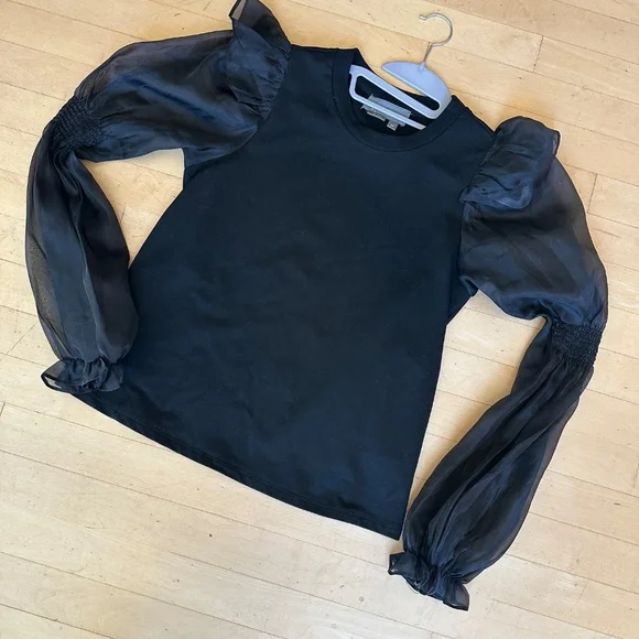 Anthropologie Black knit front, Puff sheer sleeve Top,XS, CB2445 - Picture 2 of 4
